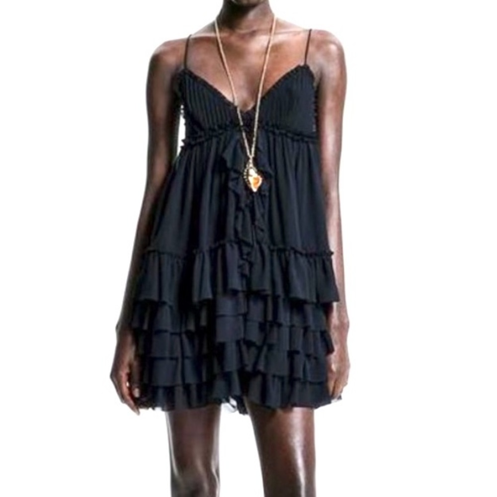 H&M X THE WHITE LOTUS 
NWT Black Ruffled chiffon strappy dress size medium